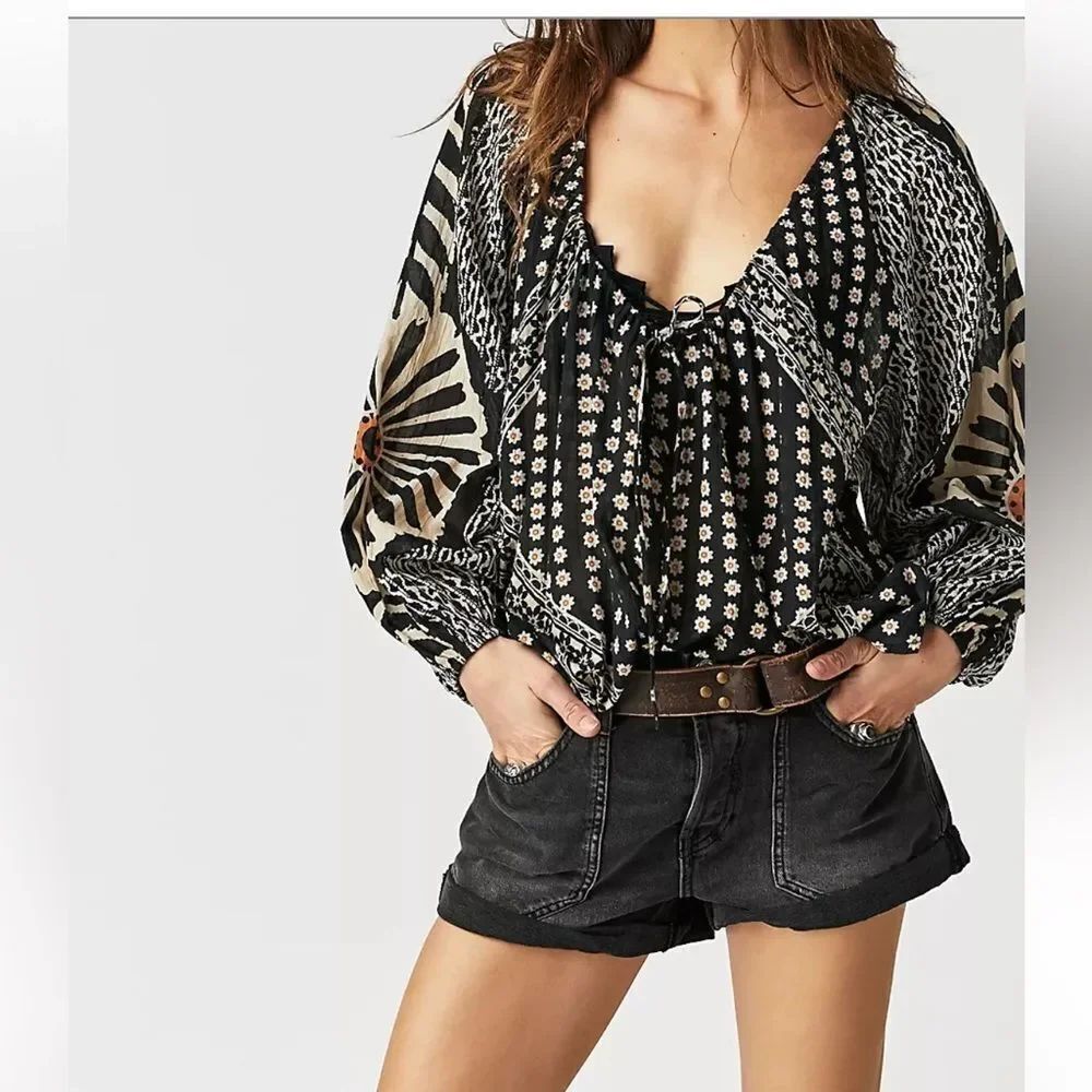 Free People 100% Cotton Elena Printed Top XS